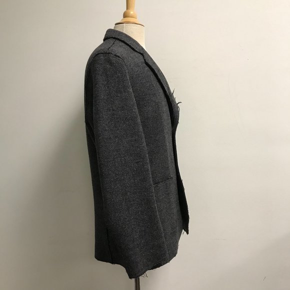 PHIL GREEN blazer black herringbone double faced wool fray edge M 40 - Picture 4 of 8
